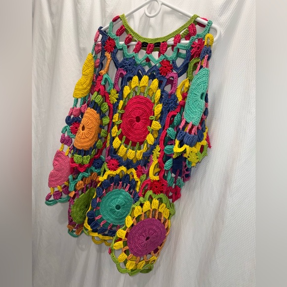 Vintage Michael Simon Colorful Crochet Sweater Top- Womens One Size-READ - Picture 11 of 16